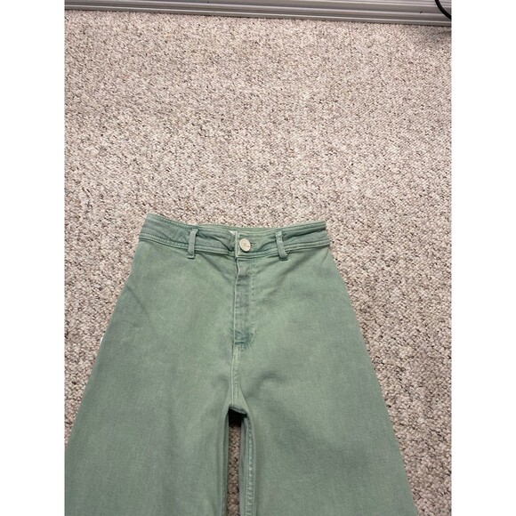 Zara The Marine High-Rise Straight Wide Leg Raw Hem Lime Green 4 - Picture 5 of 10